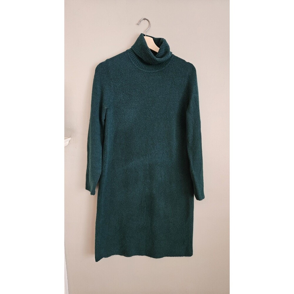 J Crew Womens Small Emerald Green Knit Turtleneck Sweater Dress Long Sleeve